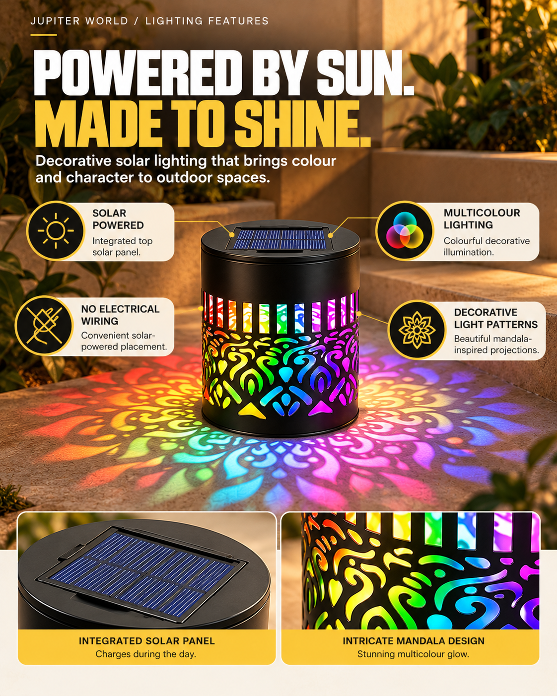 Jupiter Solar Mandala Garden Light – 7 Colors